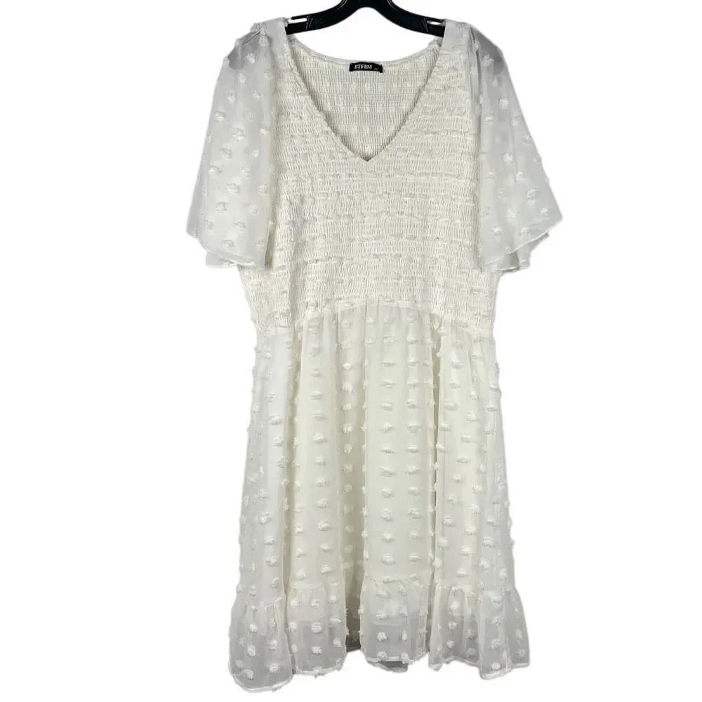 BTFBM White Short Sleeve V-neck Dress XXL